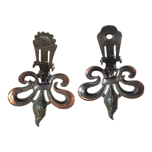 Vintage Renoir Copper Fleur-De-Lis Clip-On Earrings MCM Retro Mid Century - Picture 4 of 6